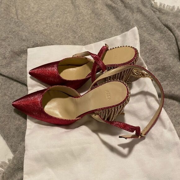 [area] crystal fringe “Chandelier” pink heels BNWT. - Picture 11 of 11